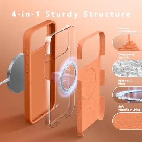 GONEZ Magnetic for iPhone 17 Pro Max Case, [Compatible with MagSafe] Anti-Scratch Microfiber Lining & Screen Protector, Silicone Camera Control, Shockproof Slim Phone Cover 6.9 inch, Starry Orange - 4