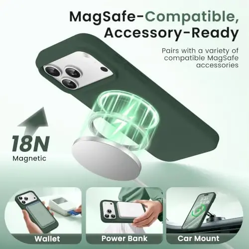 GONEZ Magnetic for iPhone 17 Pro Max Case, [Compatible with MagSafe] Anti-Scratch Microfiber Lining & Screen Protector, Silicone Camera Control, Shockproof Slim Phone Cover 6.9 inch, Army Green - 2