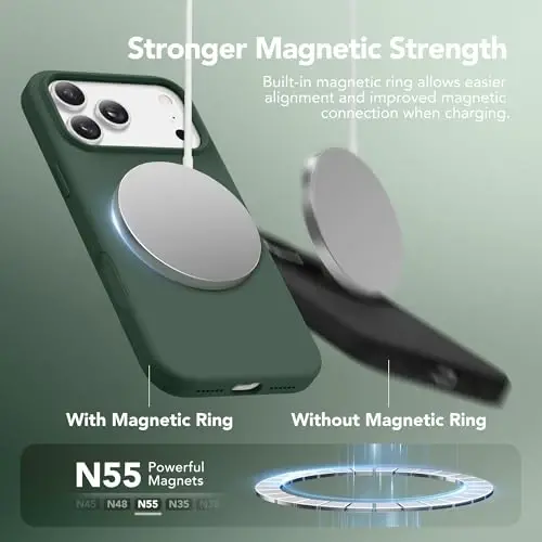 GONEZ Magnetic for iPhone 17 Pro Max Case, Compatible with MagSafe, [Screen Protector + Camera Lens Protector], Liquid Silicone Anti-Scratch Shockproof Protective Phone Case 6.9 inch, Army Green - 3