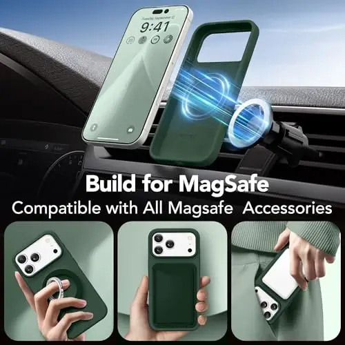 GONEZ Magnetic for iPhone 17 Pro Max Case, Compatible with MagSafe, [Screen Protector + Camera Lens Protector], Liquid Silicone Anti-Scratch Shockproof Protective Phone Case 6.9 inch, Army Green - 4