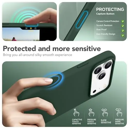 GONEZ Magnetic for iPhone 17 Pro Max Case, Compatible with MagSafe, [Screen Protector + Camera Lens Protector], Liquid Silicone Anti-Scratch Shockproof Protective Phone Case 6.9 inch, Army Green - 5