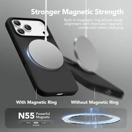 GONEZ Magnetic for iPhone 17 Pro Max Case, Compatible with MagSafe, [Screen Protector + Camera Lens Protector], Liquid Silicone Anti-Scratch Shockproof Protective Phone Case 6.9 inch, Black - 3