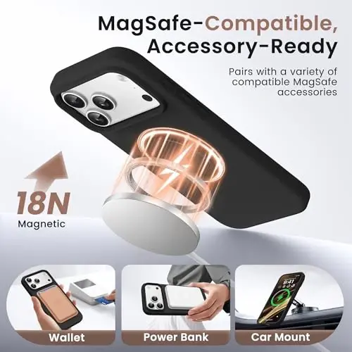 GONEZ Magnetic for iPhone 17 Pro Max Case, [Compatible with MagSafe] Anti-Scratch Microfiber Lining & Screen Protector, Silicone Camera Control, Shockproof Slim Phone Cover 6.9 inch, Black 