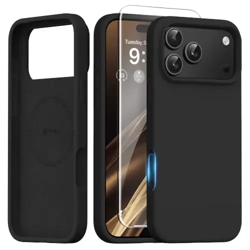 GONEZ Magnetic for iPhone 17 Pro Max Case, [Compatible with MagSafe] Anti-Scratch Microfiber Lining & Screen Protector, Silicone Camera Control, Shockproof Slim Phone Cover 6.9 inch, Black 