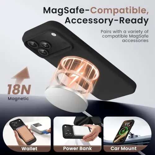 GONEZ Magnetic for iPhone 17 Pro Max Case, [Compatible with MagSafe] Anti-Scratch Microfiber Lining & Screen Protector, Silicone Camera Control, Shockproof Slim Phone Cover 6.9 inch, Black - GONEZ (1)