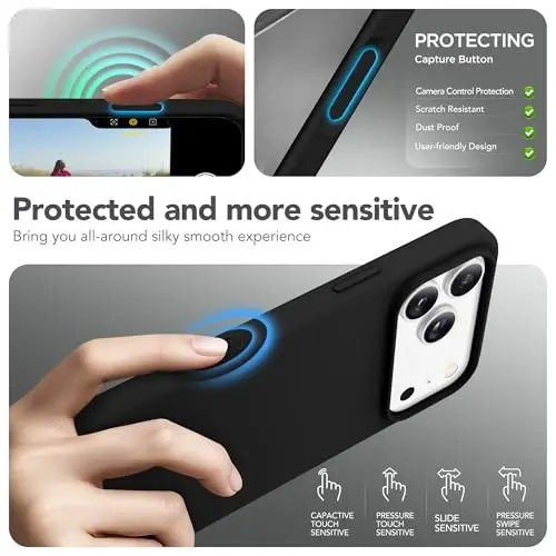 GONEZ Magnetic for iPhone 17 Pro Max Case, Compatible with MagSafe, [Screen Protector + Camera Lens Protector], Liquid Silicone Anti-Scratch Shockproof Protective Phone Case 6.9 inch, Black - 5
