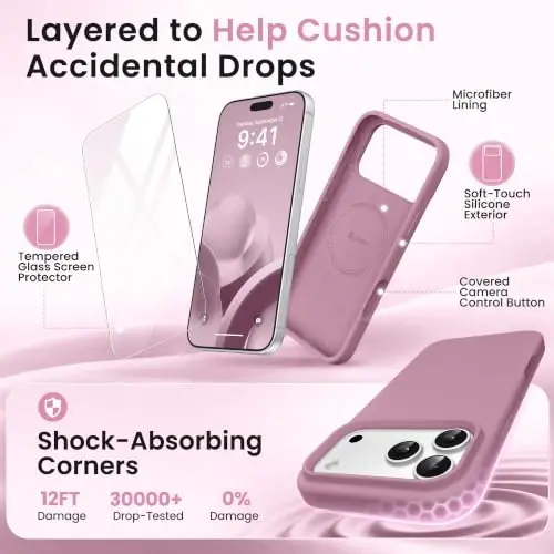 GONEZ Magnetic for iPhone 17 Pro Max Case, [Compatible with MagSafe] Anti-Scratch Microfiber Lining & Screen Protector, Silicone Camera Control, Shockproof Slim Phone Cover 6.9 inch, Blackcurrant - 4