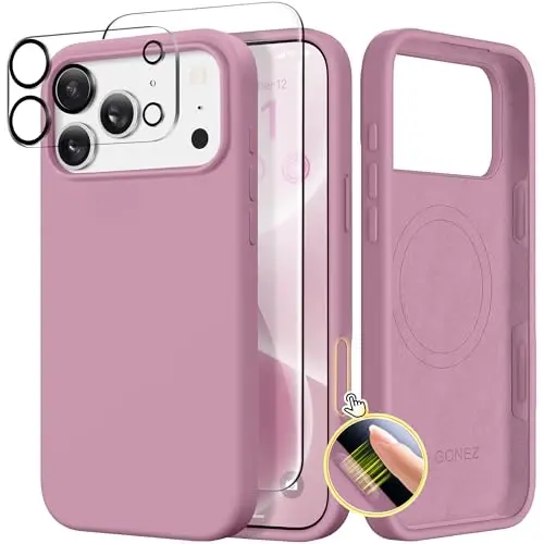 GONEZ Magnetic for iPhone 17 Pro Max Case, Compatible with MagSafe, [Screen Protector + Camera Lens Protector], Liquid Silicone Anti-Scratch Shockproof Protective Phone Case 6.9 inch, Blackcurrant - GONEZ