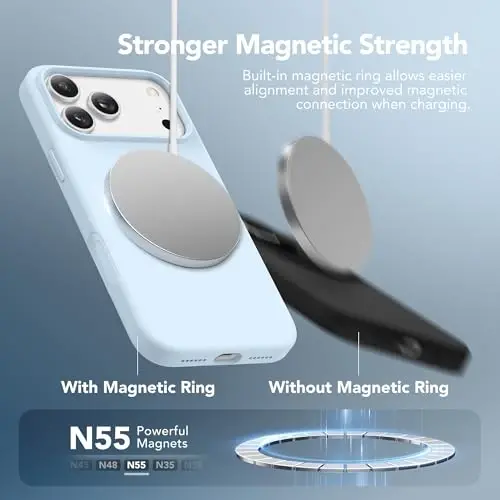 GONEZ Magnetic for iPhone 17 Pro Max Case, Compatible with MagSafe, [Screen Protector + Camera Lens Protector], Liquid Silicone Anti-Scratch Shockproof Protective Phone Case 6.9 inch, Blue - 3