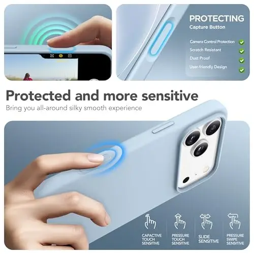 GONEZ Magnetic for iPhone 17 Pro Max Case, Compatible with MagSafe, [Screen Protector + Camera Lens Protector], Liquid Silicone Anti-Scratch Shockproof Protective Phone Case 6.9 inch, Blue - 5