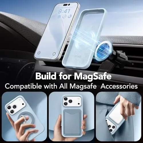 GONEZ Magnetic for iPhone 17 Pro Max Case, [Compatible with MagSafe] Anti-Scratch Microfiber Lining & Screen Protector, Silicone Camera Control, Shockproof Slim Phone Cover 6.9 inch, Blue - 5
