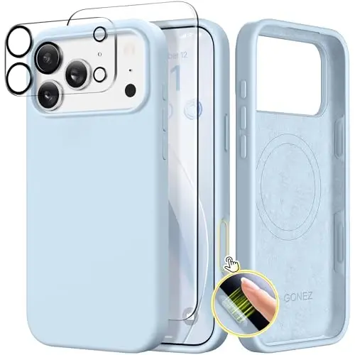 GONEZ Magnetic for iPhone 17 Pro Max Case, Compatible with MagSafe, [Screen Protector + Camera Lens Protector], Liquid Silicone Anti-Scratch Shockproof Protective Phone Case 6.9 inch, Blue 