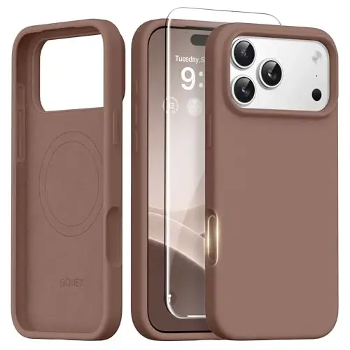 GONEZ Magnetic for iPhone 17 Pro Max Case, [Compatible with MagSafe] Anti-Scratch Microfiber Lining & Screen Protector, Silicone Camera Control, Shockproof Slim Phone Cover 6.9 inch, Brown - 1