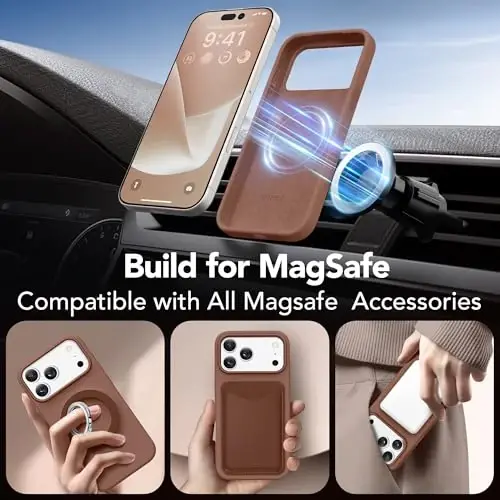 GONEZ Magnetic for iPhone 17 Pro Max Case, [Compatible with MagSafe] Anti-Scratch Microfiber Lining & Screen Protector, Silicone Camera Control, Shockproof Slim Phone Cover 6.9 inch, Brown - 5
