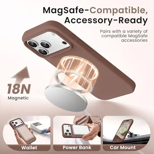 GONEZ Magnetic for iPhone 17 Pro Max Case, [Compatible with MagSafe] Anti-Scratch Microfiber Lining & Screen Protector, Silicone Camera Control, Shockproof Slim Phone Cover 6.9 inch, Brown 