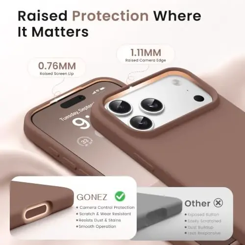 GONEZ Magnetic for iPhone 17 Pro Max Case, [Compatible with MagSafe] Anti-Scratch Microfiber Lining & Screen Protector, Silicone Camera Control, Shockproof Slim Phone Cover 6.9 inch, Brown - 3