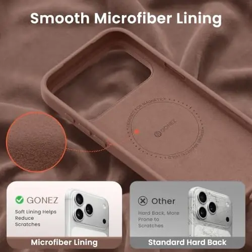 GONEZ Magnetic for iPhone 17 Pro Max Case, [Compatible with MagSafe] Anti-Scratch Microfiber Lining & Screen Protector, Silicone Camera Control, Shockproof Slim Phone Cover 6.9 inch, Brown - 5