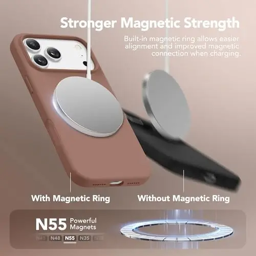 GONEZ Magnetic for iPhone 17 Pro Max Case, Compatible with MagSafe, [Screen Protector + Camera Lens Protector], Liquid Silicone Anti-Scratch Shockproof Protective Phone Case 6.9 inch, Brown - 3