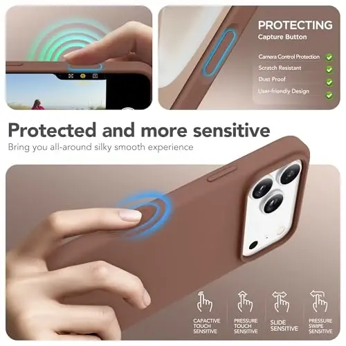 GONEZ Magnetic for iPhone 17 Pro Max Case, Compatible with MagSafe, [Screen Protector + Camera Lens Protector], Liquid Silicone Anti-Scratch Shockproof Protective Phone Case 6.9 inch, Brown - 5