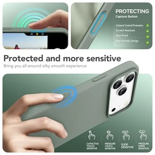 GONEZ Magnetic for iPhone 17 Pro Max Case, Compatible with MagSafe, [Screen Protector + Camera Lens Protector], Liquid Silicone Anti-Scratch Shockproof Protective Phone Case 6.9 inch, Calke Green - 5