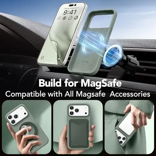 GONEZ Magnetic for iPhone 17 Pro Max Case, [Compatible with MagSafe] Anti-Scratch Microfiber Lining & Screen Protector, Silicone Camera Control, Shockproof Slim Phone Cover 6.9 inch, Calke Green - 5