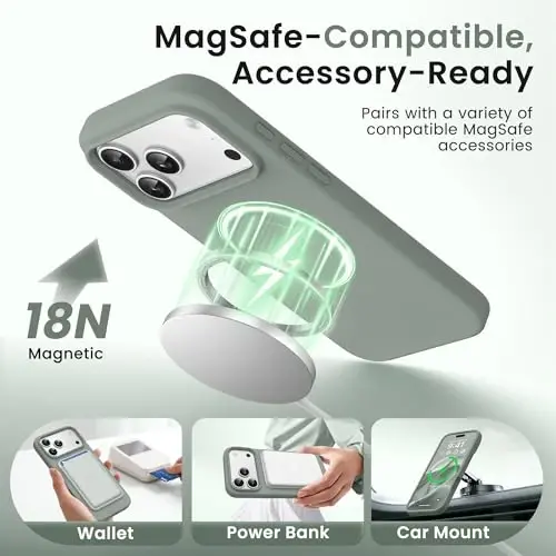 GONEZ Magnetic for iPhone 17 Pro Max Case, [Compatible with MagSafe] Anti-Scratch Microfiber Lining & Screen Protector, Silicone Camera Control, Shockproof Slim Phone Cover 6.9 inch, Calke Green 