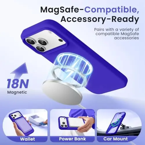 GONEZ Magnetic for iPhone 17 Pro Max Case, [Compatible with MagSafe] Anti-Scratch Microfiber Lining & Screen Protector, Silicone Camera Control, Shockproof Slim Phone Cover 6.9 inch, Cobalt Blue - 2