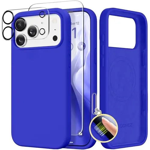 GONEZ Magnetic for iPhone 17 Pro Max Case, Compatible with MagSafe, [Screen Protector + Camera Lens Protector], Liquid Silicone Anti-Scratch Shockproof Protective Phone Case 6.9 inch, Cobalt Blue - 1