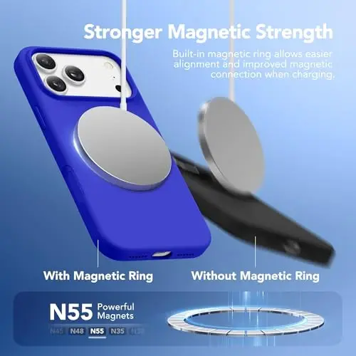 GONEZ Magnetic for iPhone 17 Pro Max Case, [Compatible with MagSafe] Anti-Scratch Microfiber Lining & Screen Protector, Silicone Camera Control, Shockproof Slim Phone Cover 6.9 inch, Cobalt Blue - 4