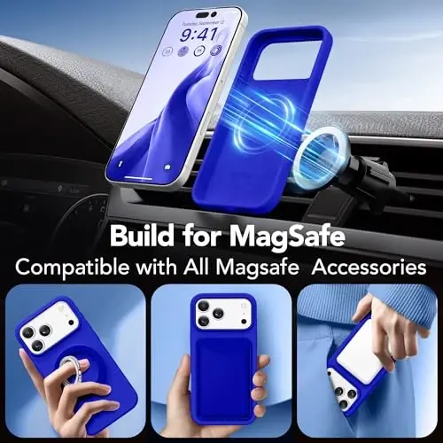 GONEZ Magnetic for iPhone 17 Pro Max Case, [Compatible with MagSafe] Anti-Scratch Microfiber Lining & Screen Protector, Silicone Camera Control, Shockproof Slim Phone Cover 6.9 inch, Cobalt Blue - 5