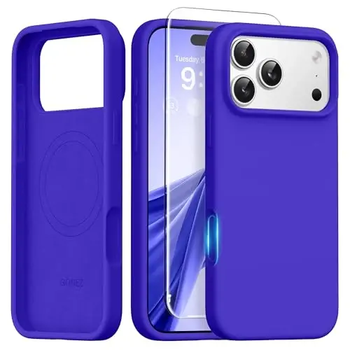 GONEZ Magnetic for iPhone 17 Pro Max Case, [Compatible with MagSafe] Anti-Scratch Microfiber Lining & Screen Protector, Silicone Camera Control, Shockproof Slim Phone Cover 6.9 inch, Cobalt Blue 