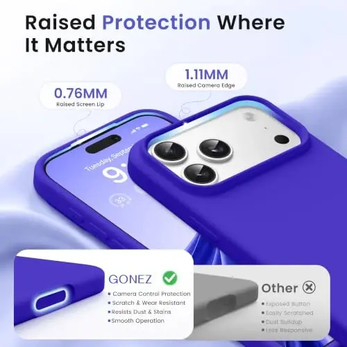 GONEZ Magnetic for iPhone 17 Pro Max Case, [Compatible with MagSafe] Anti-Scratch Microfiber Lining & Screen Protector, Silicone Camera Control, Shockproof Slim Phone Cover 6.9 inch, Cobalt Blue - 3