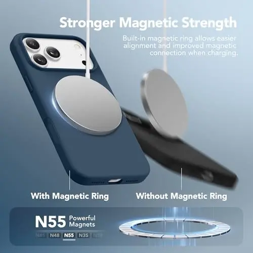 GONEZ Magnetic for iPhone 17 Pro Max Case, Compatible with MagSafe, [Screen Protector + Camera Lens Protector], Liquid Silicone Anti-Scratch Shockproof Protective Phone Case 6.9 inch, Dark Blue - 3