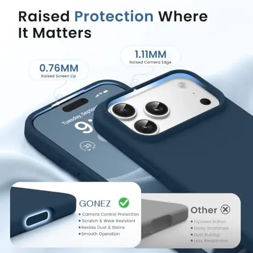 GONEZ Magnetic for iPhone 17 Pro Max Case, [Compatible with MagSafe] Anti-Scratch Microfiber Lining & Screen Protector, Silicone Camera Control, Shockproof Slim Phone Cover 6.9 inch, Dark Blue - 3