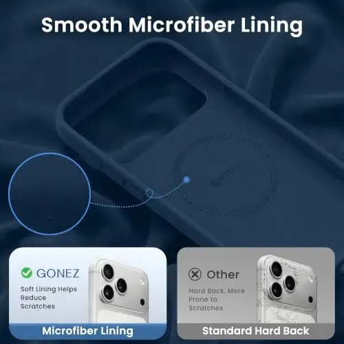 GONEZ Magnetic for iPhone 17 Pro Max Case, [Compatible with MagSafe] Anti-Scratch Microfiber Lining & Screen Protector, Silicone Camera Control, Shockproof Slim Phone Cover 6.9 inch, Dark Blue - 5