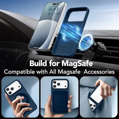 GONEZ Magnetic for iPhone 17 Pro Max Case, Compatible with MagSafe, [Screen Protector + Camera Lens Protector], Liquid Silicone Anti-Scratch Shockproof Protective Phone Case 6.9 inch, Dark Blue - 4