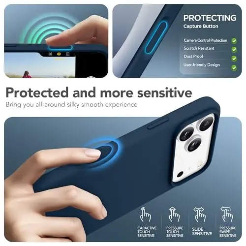 GONEZ Magnetic for iPhone 17 Pro Max Case, Compatible with MagSafe, [Screen Protector + Camera Lens Protector], Liquid Silicone Anti-Scratch Shockproof Protective Phone Case 6.9 inch, Dark Blue - 5