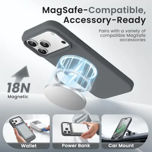 GONEZ Magnetic for iPhone 17 Pro Max Case, [Compatible with MagSafe] Anti-Scratch Microfiber Lining & Screen Protector, Silicone Camera Control, Shockproof Slim Phone Cover 6.9 inch, Dark Grey - GONEZ (1)