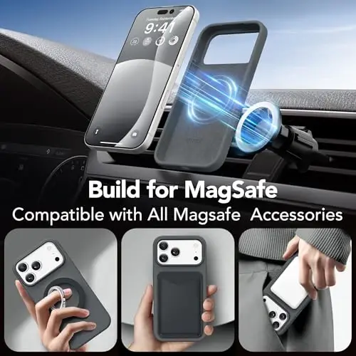 GONEZ Magnetic for iPhone 17 Pro Max Case, Compatible with MagSafe, [Screen Protector + Camera Lens Protector], Liquid Silicone Anti-Scratch Shockproof Protective Phone Case 6.9 inch, Dark Grey - 4