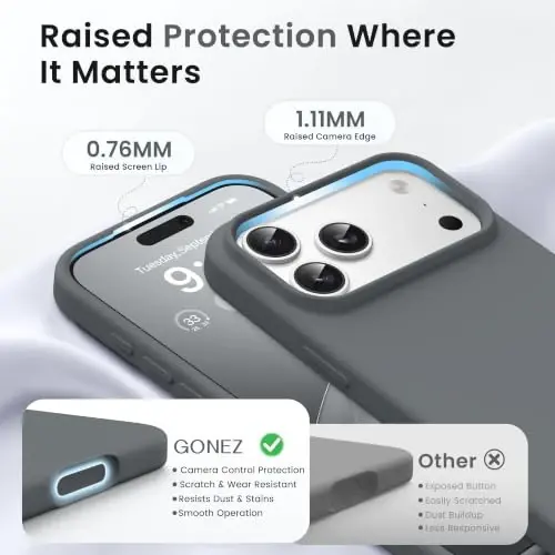 GONEZ Magnetic for iPhone 17 Pro Max Case, [Compatible with MagSafe] Anti-Scratch Microfiber Lining & Screen Protector, Silicone Camera Control, Shockproof Slim Phone Cover 6.9 inch, Dark Grey - 3