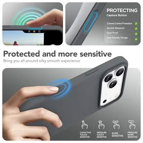 GONEZ Magnetic for iPhone 17 Pro Max Case, Compatible with MagSafe, [Screen Protector + Camera Lens Protector], Liquid Silicone Anti-Scratch Shockproof Protective Phone Case 6.9 inch, Dark Grey - 5