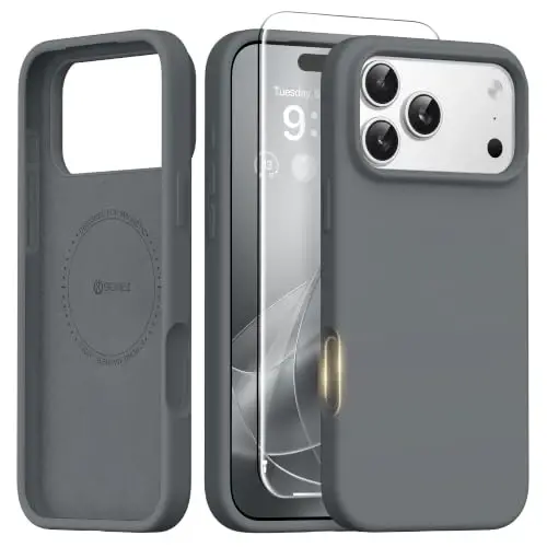 GONEZ Magnetic for iPhone 17 Pro Max Case, [Compatible with MagSafe] Anti-Scratch Microfiber Lining & Screen Protector, Silicone Camera Control, Shockproof Slim Phone Cover 6.9 inch, Dark Grey 