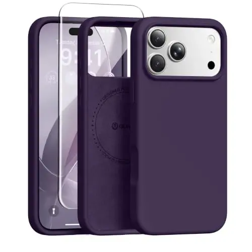 GONEZ Magnetic for iPhone 17 Pro Max Case, Silicone Cover Deep Purple | Compatible with MagSafe, Camera Button & Screen Protector, Microfiber Lining, 3 Layers Soft Gel Rubber Shockproof Slim 6.9