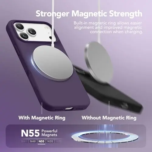 GONEZ Magnetic for iPhone 17 Pro Max Case, Compatible with MagSafe, [Screen Protector + Camera Lens Protector], Liquid Silicone Anti-Scratch Shockproof Protective Phone Case 6.9 inch, Deep Purple - 3