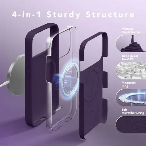 GONEZ Magnetic for iPhone 17 Pro Max Case, [Compatible with MagSafe] Anti-Scratch Microfiber Lining & Screen Protector, Silicone Camera Control, Shockproof Slim Phone Cover 6.9 inch, Deep Purple - 2