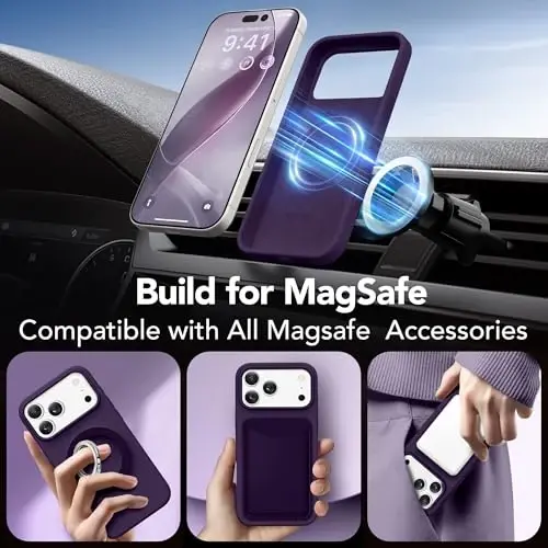 GONEZ Magnetic for iPhone 17 Pro Max Case, [Compatible with MagSafe] Anti-Scratch Microfiber Lining & Screen Protector, Silicone Camera Control, Shockproof Slim Phone Cover 6.9 inch, Deep Purple - 5