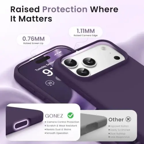 GONEZ Magnetic for iPhone 17 Pro Max Case, Silicone Cover Deep Purple | Compatible with MagSafe, Camera Button & Screen Protector, Microfiber Lining, 3 Layers Soft Gel Rubber Shockproof Slim 6.9