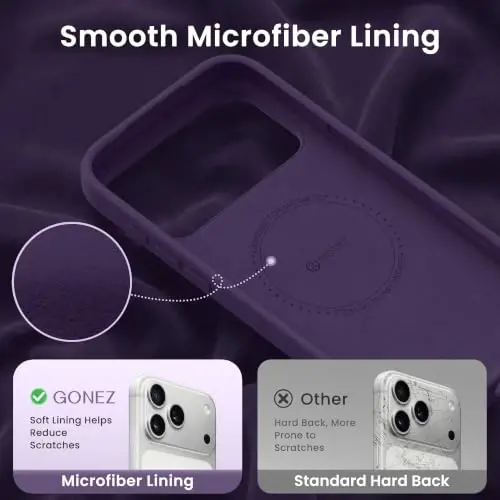 GONEZ Magnetic for iPhone 17 Pro Max Case, Silicone Cover Deep Purple | Compatible with MagSafe, Camera Button & Screen Protector, Microfiber Lining, 3 Layers Soft Gel Rubber Shockproof Slim 6.9