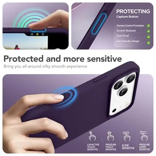 GONEZ Magnetic for iPhone 17 Pro Max Case, Compatible with MagSafe, [Screen Protector + Camera Lens Protector], Liquid Silicone Anti-Scratch Shockproof Protective Phone Case 6.9 inch, Deep Purple - 5