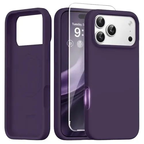 GONEZ Magnetic for iPhone 17 Pro Max Case, [Compatible with MagSafe] Anti-Scratch Microfiber Lining & Screen Protector, Silicone Camera Control, Shockproof Slim Phone Cover 6.9 inch, Deep Purple 